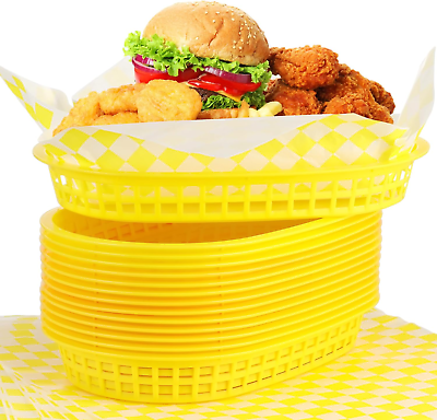 #ad 24 Pcs Fast Food Baskets with 100 Deli Liners Deli Baskets Food Baskets for Serv $24.72