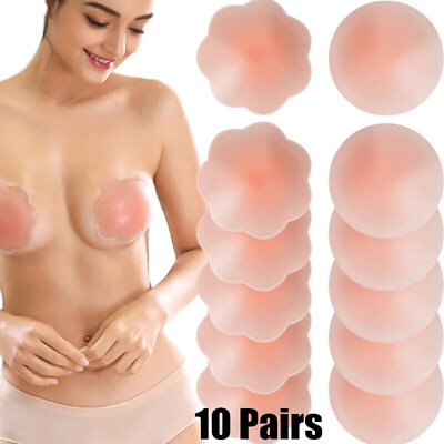 10 Pairs Silicone Pasties Breast Petals Reusable Adhesive Silicone Nipple Covers $12.43