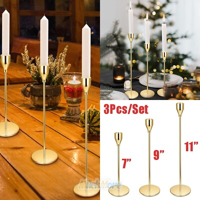 Glossy Gold Tall Candle Holders Set of 3 Table Decorative Stand for Home Decor $25.61