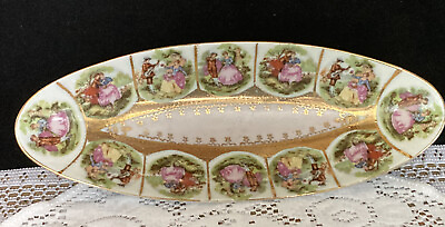 Porcelain Vintage French Oval Dish Painted Couples 10quot; $18.95