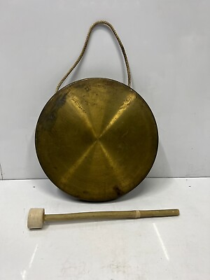 #ad traditional Old Vintage Round PlateBrass Metal Original Gong Bell With Mallet $290.00