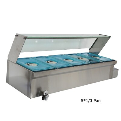 110V 5*1 3*6quot; Pan Stainless Steel Food Warmer with Glass Sneeze Guard Thermostat $375.06