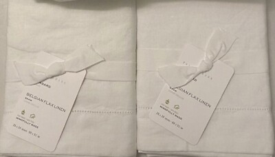 #ad Pottery Barn BELGIAN FLAX LINEN Standard Shams Set of Two White NWT $39.00