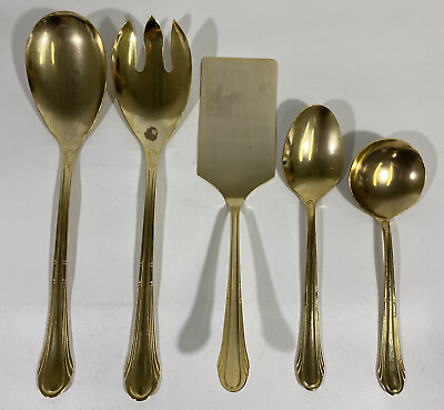#ad Vintage Hampton Silversmiths Gold Serving Silverware Set Salad Spoons Spatula $36.75