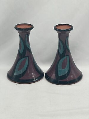 Pair redware art pottery vases. Signed Davies. $25.00