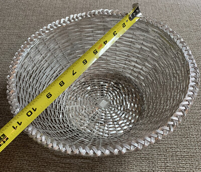 #ad Vintage Silver Aluminum Rattan Fruit Table Basket Serving Decor Storage Wicker $19.00