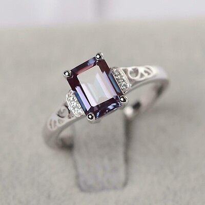 #ad #ad 2.ct Emerald Cut Alexandrite Solitaire Engagement Ring 14K White Gold Finish $159.99