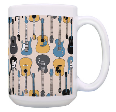 Guitar Mug Electric and Acoustic Guitars Mug Guitar 15oz Coffee Mug Tea Cup $18.99