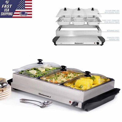#ad 3 X 2.5 Qt. Stainless Steel Electric Buffet Server and Warming Tray Countertop $62.69