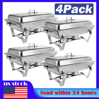 #ad 4 Catering Stainless Steel Chafer Chafing Dish Sets 9.5QT Food Warmer Party Home $106.59