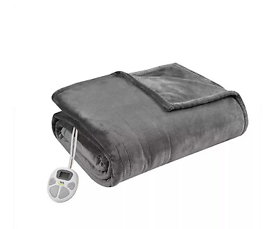 #ad SERTA Electric Plush Blanket Twin Dark Grey 84quot;X 62quot; 10 Heat Settings $90.00