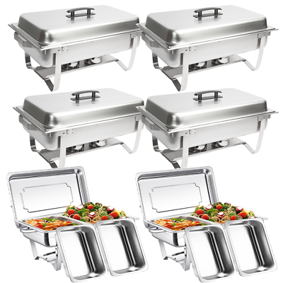 #ad 6 Pack 2 Pans Chafing Dish Stainless Steel Chafer Complete Sets 8QT for Party $178.89
