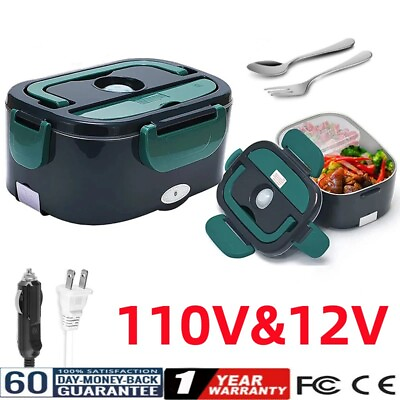 #ad 1.5L Electric Heating Lunch Box Stainless Steel Food Warmer Portable Caramp;US Plug $28.99
