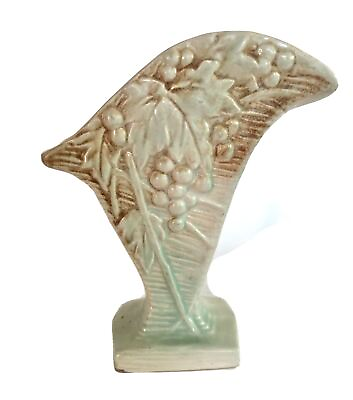 #ad Vintage McCoy Pottery Rustic Line Grapes amp; Leaves Flower Vase Ewer $19.50