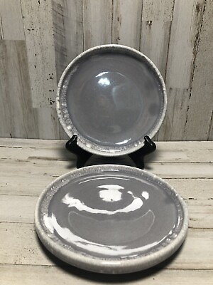 #ad Set of 2 Hull Pottery 7 1 4quot; Salad Dessert Plates Gray Drip Glaze Ohio USA READ $39.99