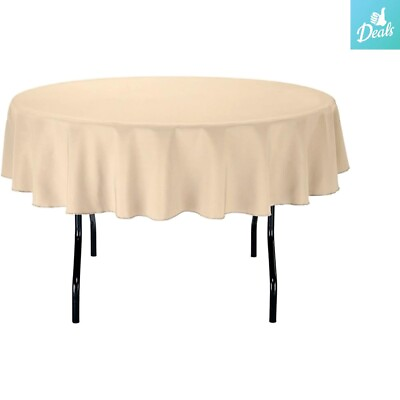 #ad 70quot; Round Tablecloth Beige Polyester Table Cover for Buffet Parties amp; More $26.99