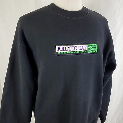 #ad Vintage Artic Cat Snowmobiles Sweatshirt Large Black Crew Neck Embroidered Patch $21.99