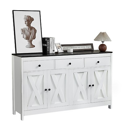 #ad #ad Redlife Sideboard Buffet Cabinet w Storage Wood Coffee Bar Cabinet 55quot; White $165.99