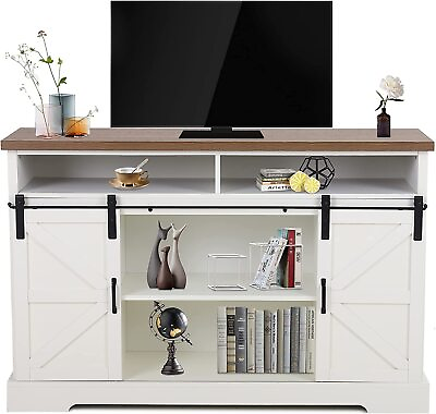Farmhouse TV Stand Cabinet Storage with Sliding Barn Doors 52#x27;#x27; Sideboard Buffet $289.99