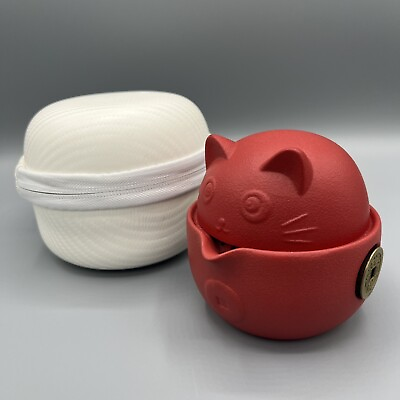 #ad Chinese Portable Ceramic Tea Set Travel Case Teapot Lucky Cat Tea Cup $39.99