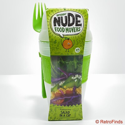 Portable Salad Lunch Snack Food Container w Fork Smash Nude Food Movers New $16.95