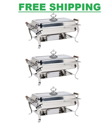 #ad 3 PACK Catering Classic STAINLESS STEEL Chafer Chafing Dish Set 8 QT Buffet Full $263.76