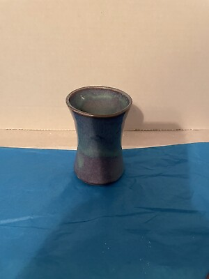 #ad Teal Purple Turquoise Glaze Small Art Pottery Vase Approx 4” Tall $6.99