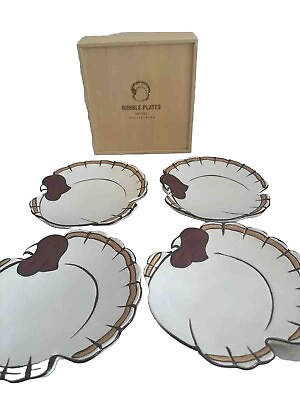 #ad #ad Pottery Barn Set of 4 Thanksgiving Gobble Turkey 7quot; Dessert Bread Plates In Box $45.00