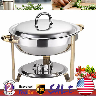 #ad 4 Quart 4L Chafer Stainless Steel Round Chafing Dish Buffet Warmer Set $24.71