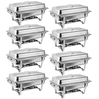 #ad Set of 8 Chafing Dish Durable Stainless Steel Buffet Set 8 Qt Capacity w Lid $219.58
