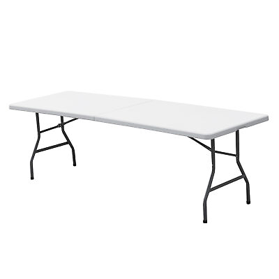 #ad #ad 8#x27; Plastic White Folding Table w Handle Lock Beach Family Picnic Indoor Outdoor $89.58
