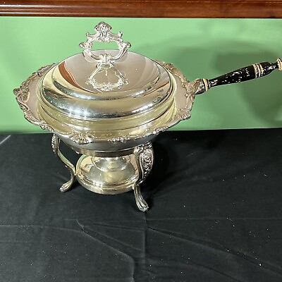 Vtg Chafing Dish Silver Plate with Handle Pan Glass Pyrex Bowl Stand amp; Burner $64.99
