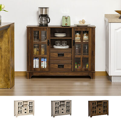 #ad Sideboard Storage Cabinet Kitchen Buffet Server Glass Doors $143.99