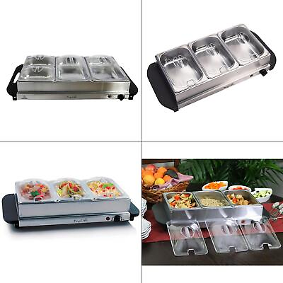 #ad 1.5 L Stainless Steel Warming Tray With 3 Crocks Server Buffet Food Warmer B $61.99