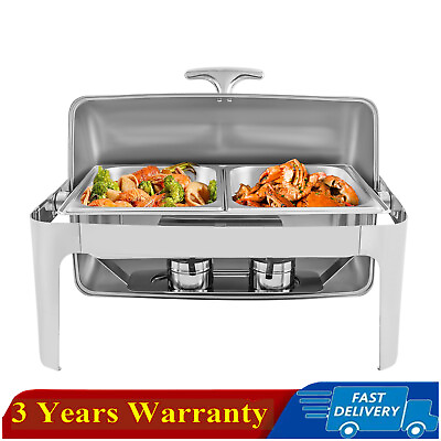 #ad Stainless Steel Chafer Buffet Chafing Dish Set Roll Top Catering Food Warmer US $87.00