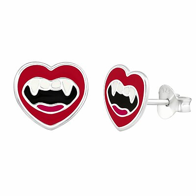 Sterling Silver Vampire Mouth Stud Earrings Halloween Hypoallergenic Epoxy 925 $6.00