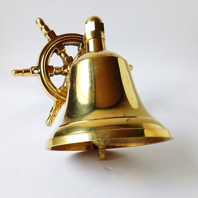 #ad #ad Nautical Marine Shiny Brass Wheel Ship Bell Wall Hanging Door Bell Home Decor $27.44