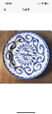 #ad #ad Pottery Barn Puebla Melamine Dinner Plates Set of 4 White Blue 11 1 2” Dia. $85.99