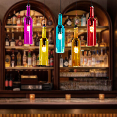 #ad Retro 5 Wine Bottle Pendant Lamp Restaurant Bar Ceiling Hanging Light Fixture $35.91