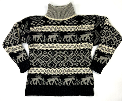 #ad Vintage Eddie Bauer Sweater Moose Wool Artic Lodge Iceland Fisherman Turtleneck $34.99
