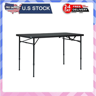 #ad NEW 4 Foot Fold in Half Adjustable Folding Table Rich Blackfast delivery $31.39