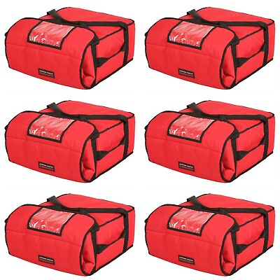   Case of 6 Pizza Delivery Bags Heavy Insulated Holds 3 4 16quot; or 18quot; pizza Red $109.80