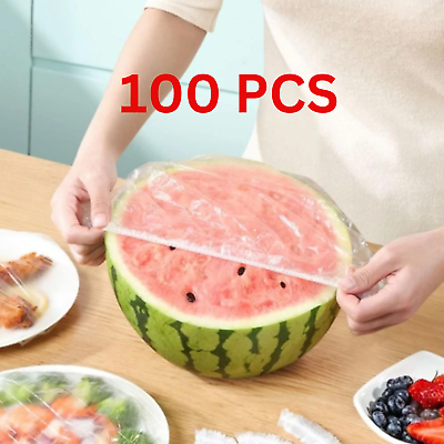 #ad 100Pcs Disposable Food Cover Plastic Wrap Elastic Food Covers For Fruit Bowl Cup $6.37