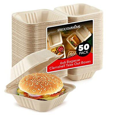 #ad 50 Pack 6x6 Inch Clamshell Take Out Disposable Food Containers with Lids $25.70