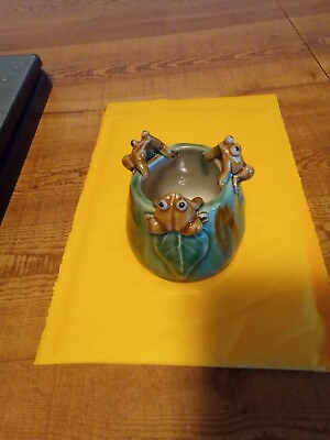 #ad Beautiful Majolica Style Pottery Frog Planter Bowl 3 Frogs Signed by Artist $21.00