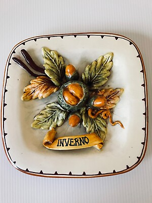The Four Seasons Plates La Cava Majolica Italy Art Pottery Winter Plaque Fiori $12.50