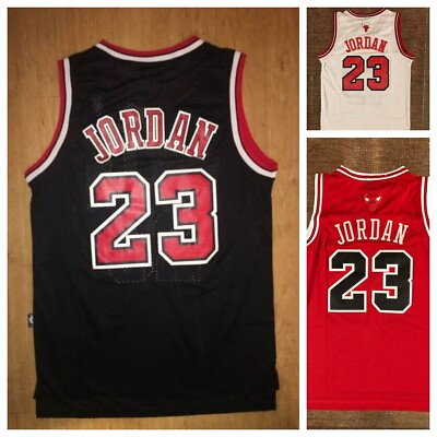 Michael Jordan #23 Chicago Bulls Youth Black Red White S XL Jersey.. $33.99