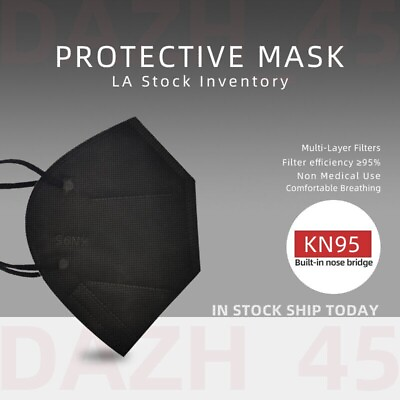 #ad 50 100Pcs Black KN95 Face Mask 5 Layer BFE 95% Disposable Respirator $4.95