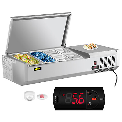 VEVOR 48quot; Countertop Refrigerated Salad Pizza Prep Station Stainless Cover 6 Pan $890.99