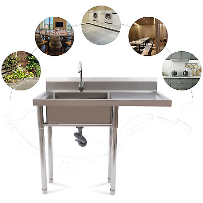#ad Commercial Utility Sink Stainless Steel Kitchen Table w Sink for Restaurant Bar $199.51
